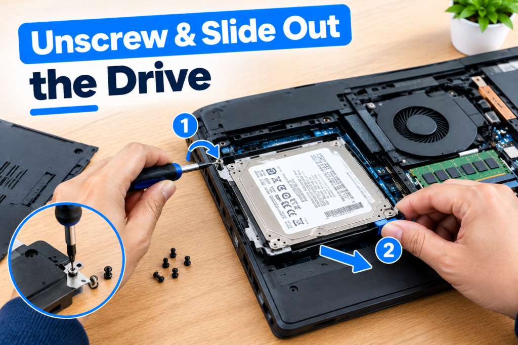 Unscrew & Slide Out the Drive